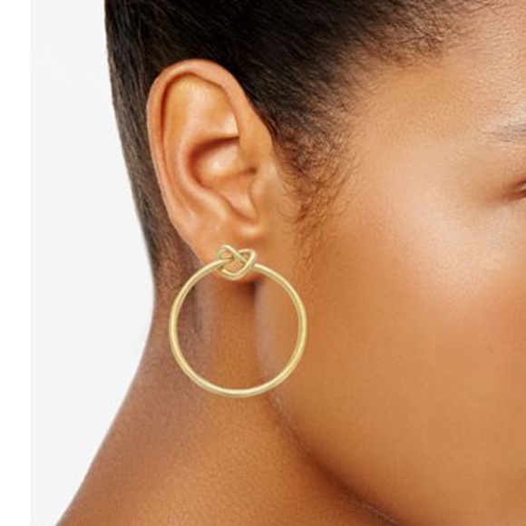 ❤️ Kate Spade Love Me Knot 14k Gold Plate Heart Hoop Earrings - NWT - Picture 9 of 13